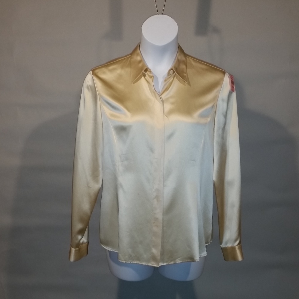 Lafayette 148 Pale Gold Silk Satin Blouse Size 12